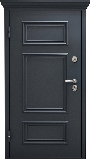 Уличная термодверь с карнизом, металлобагетом и черным полимерным покрытием